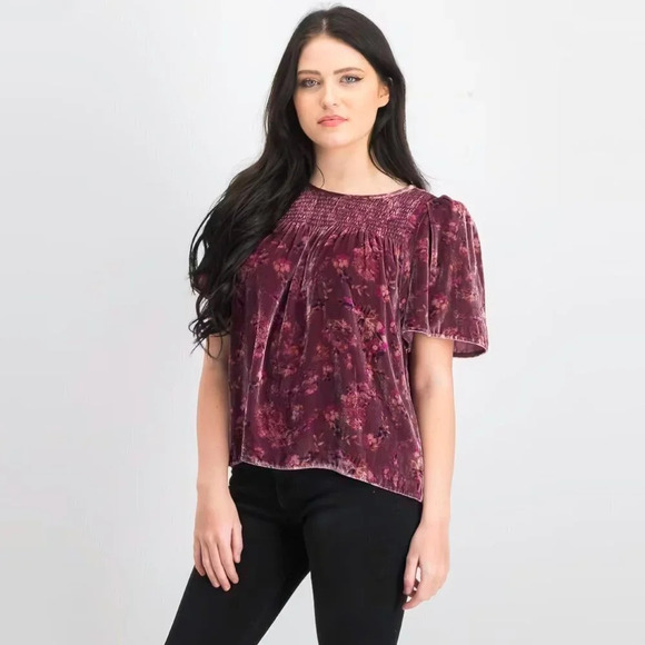 Rebecca Taylor Women Jewel Floral Print Velvet Top, Plum Combo. Sz: 4 - Picture 1 of 8